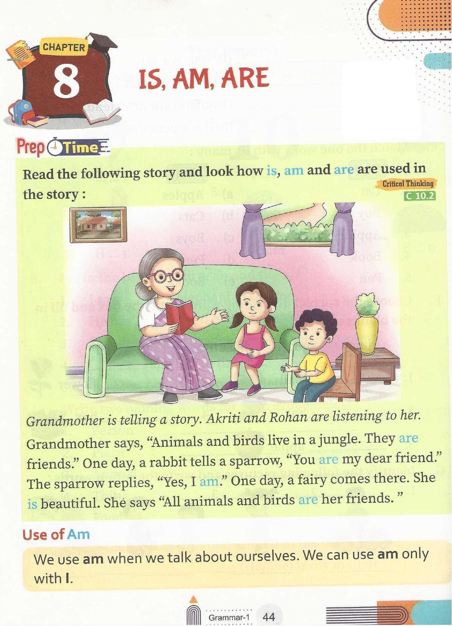 Is, Am, Are - a story first, with is, am and are picked out in colour, and the rule for am underneath: we use am only with I.