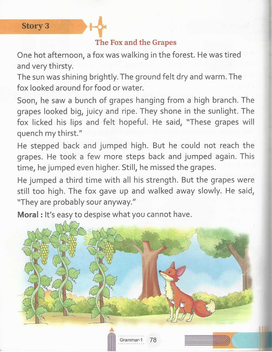 Story writing - a full short story with its moral printed underneath, read together first and retold in the child s own words afterwards.