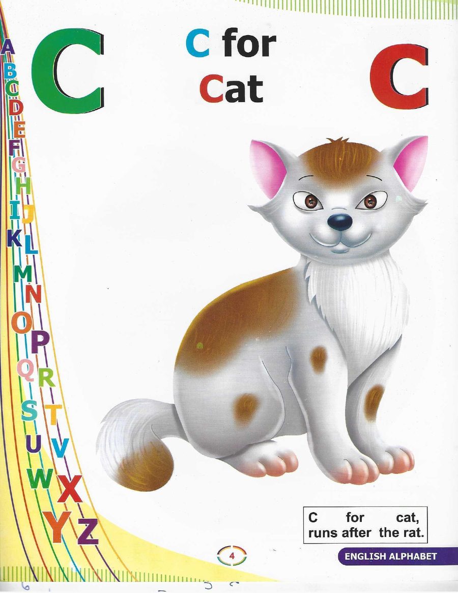 C for Cat - — “C for cat, runs after the rat.” The rhyme is what a three-year-old actually remembers a week later.