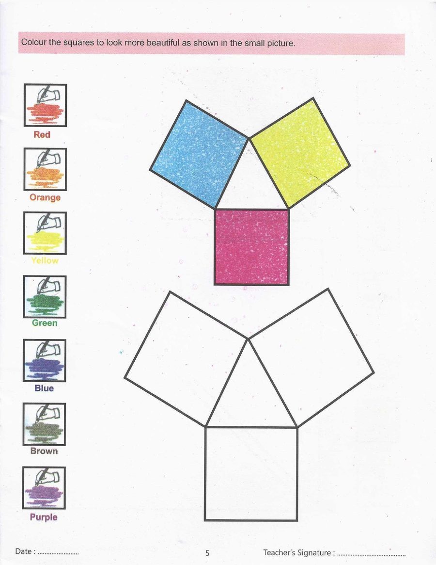 Copy the picture - — a small coloured model at the top, a larger blank version below. The child has to look, decide and then colour, not just fill in.