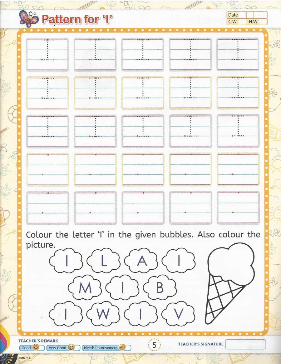 Pattern for ‘I’ - — the stroke has quietly become a letter. Same page, same movement, and then: find every I among L, A, M, B, V.