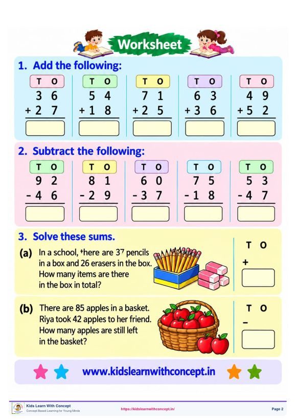Addition, Subtraction & Word Problems — 1 — free sample worksheet