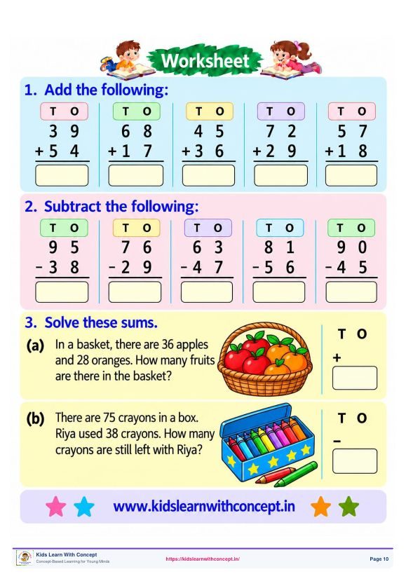 Addition, Subtraction & Word Problems — 2 — free sample worksheet