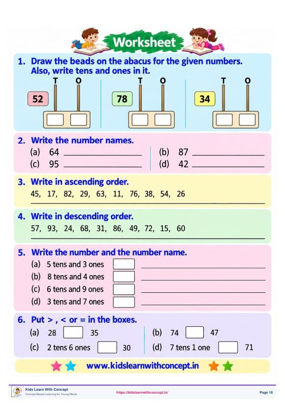 Place Value, Number Names & Ordering — 1 — free sample worksheet