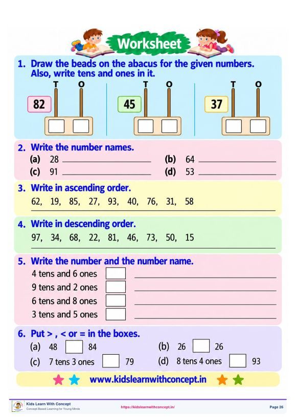Place Value, Number Names & Ordering — 2 — free sample worksheet