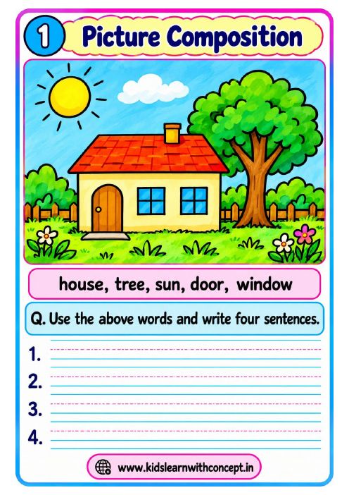 My House — with a fully solved example — free sample worksheet
