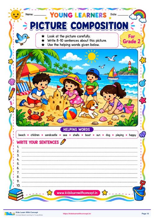 A Day at the Beach — free sample worksheet